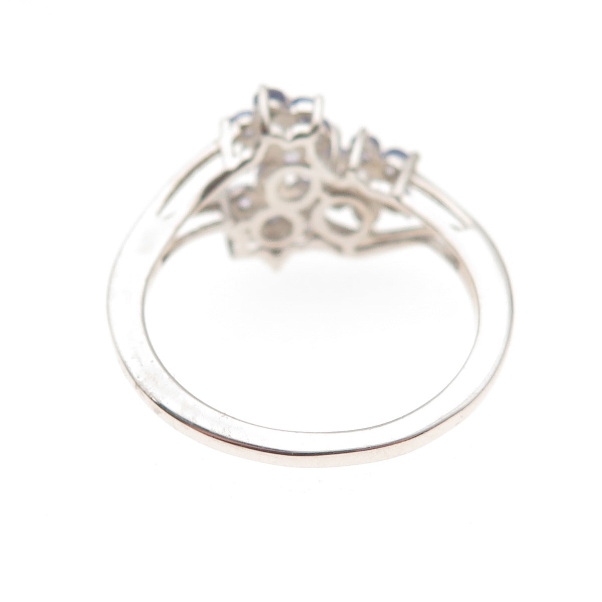 Chuck Clemency 925 Sterling Silver Real Round-Cut Tanzanite Floral Ring Size 8