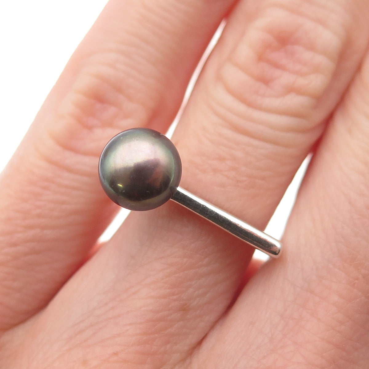 Shube 925 Sterling Silver Vintage Real Tahitian Pearl Modernist Ring Size 4.75