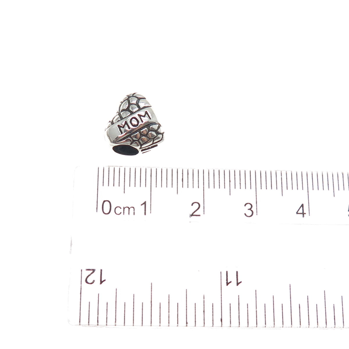 925 Sterling Silver Mom Heart Oxidized Slide Bead Charm