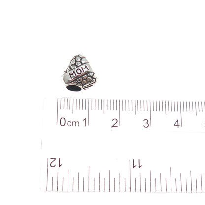 925 Sterling Silver Mom Heart Oxidized Slide Bead Charm