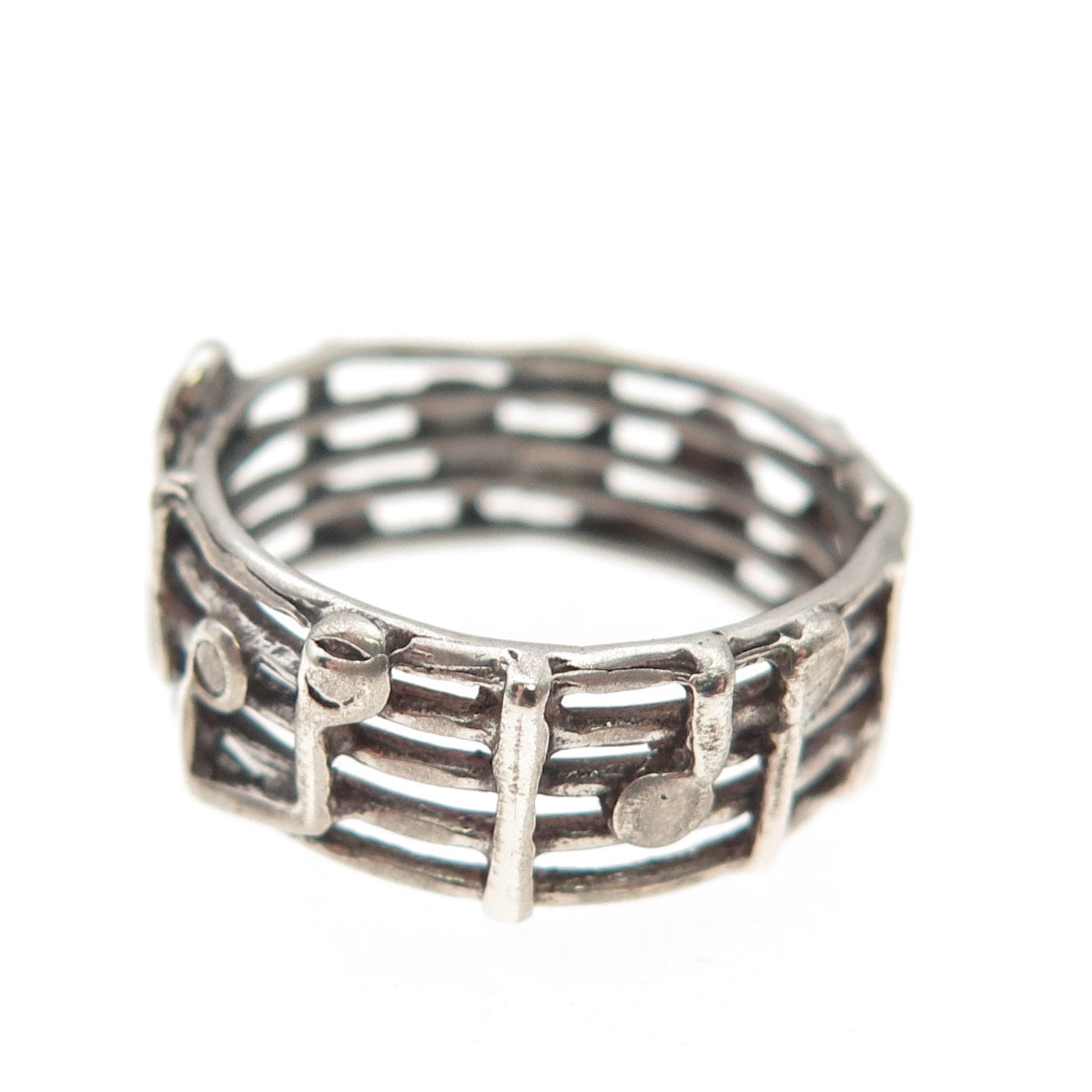 925 Sterling Silver Vintage Treble Clef Music Notes Oxidized Band Ring Size 5.5