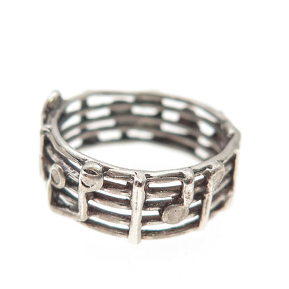 925 Sterling Silver Vintage Treble Clef Music Notes Oxidized Band Ring Size 5.5
