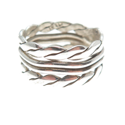 925 Sterling Silver Vintage Mexico Twisted Rope Multi-Row Band Ring Size 11.25
