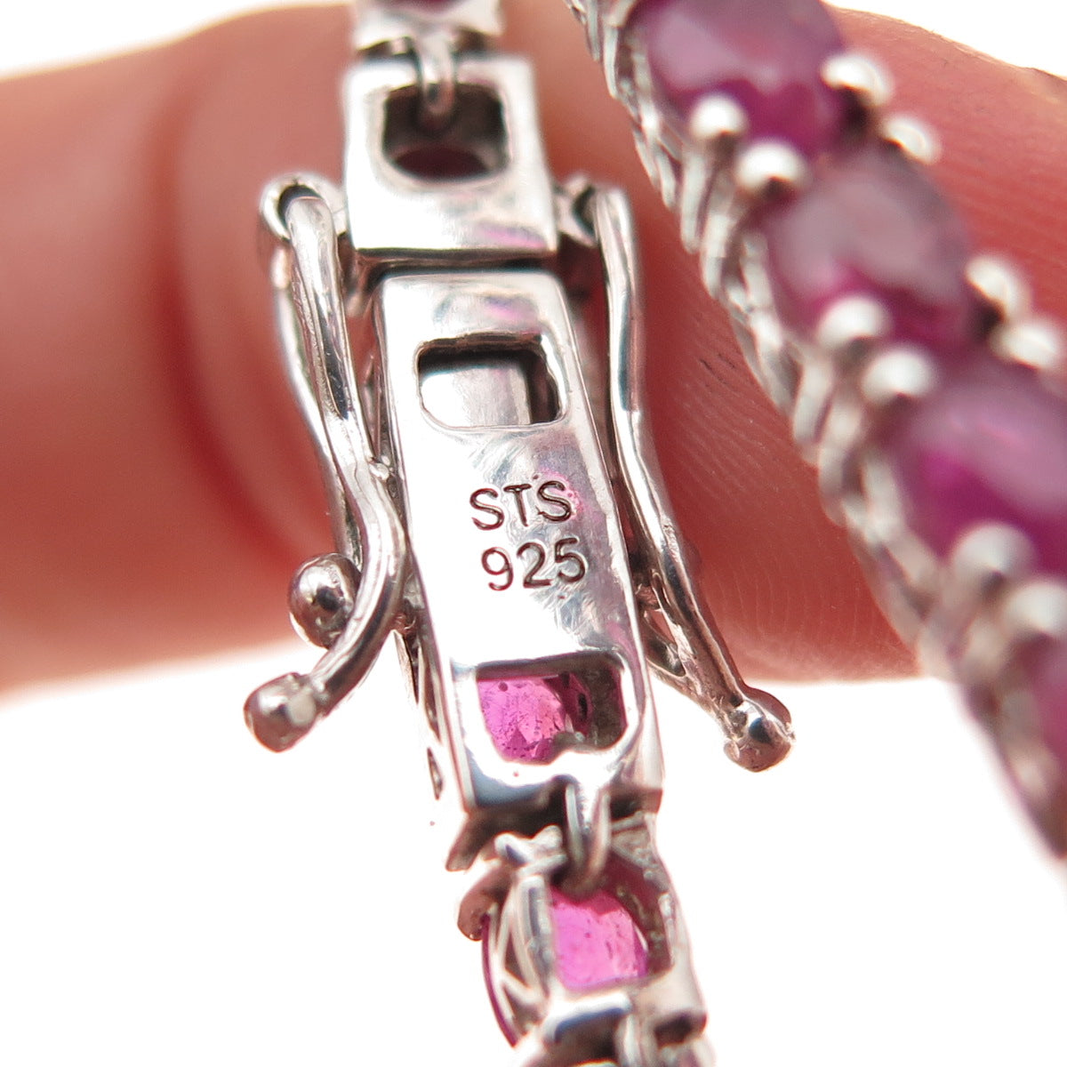 Chuck Clemency 925 Sterling Silver Real Oval-Cut Ruby Bracelet 7.5"