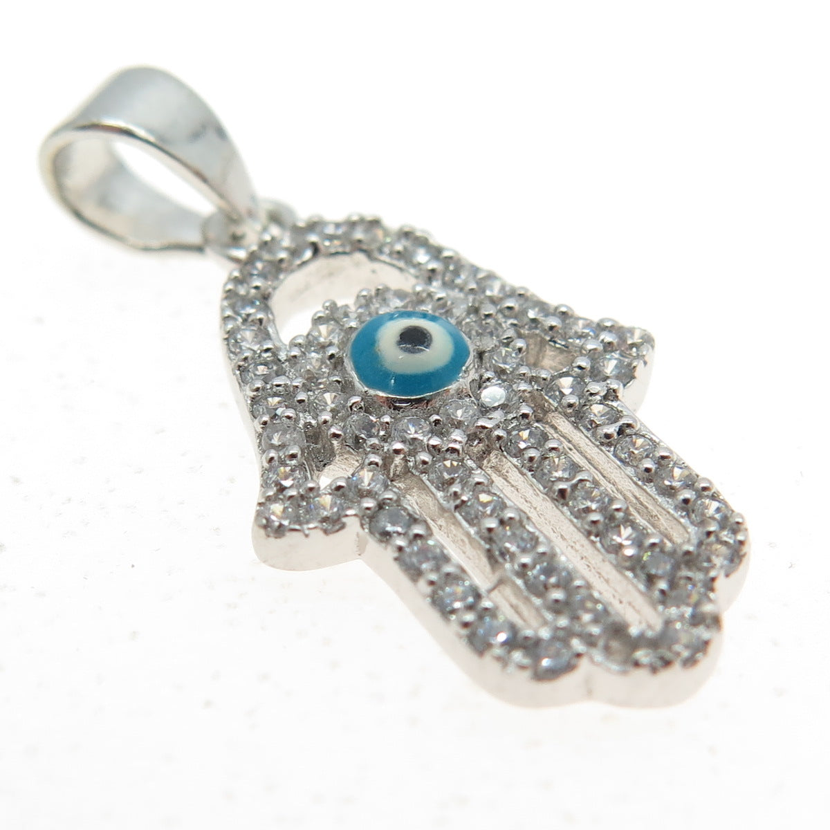 925 Sterling Silver Round-Cut C Z & Murano Glass Evil Eye Hamsa Amulet Pendant