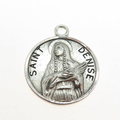 925 Sterling Silver Vintage Saint Denise Religious Round Pendant