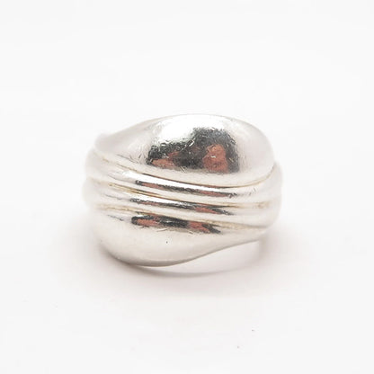 925 Sterling Silver Vintage Ribbed Wide Ring Size 6.5