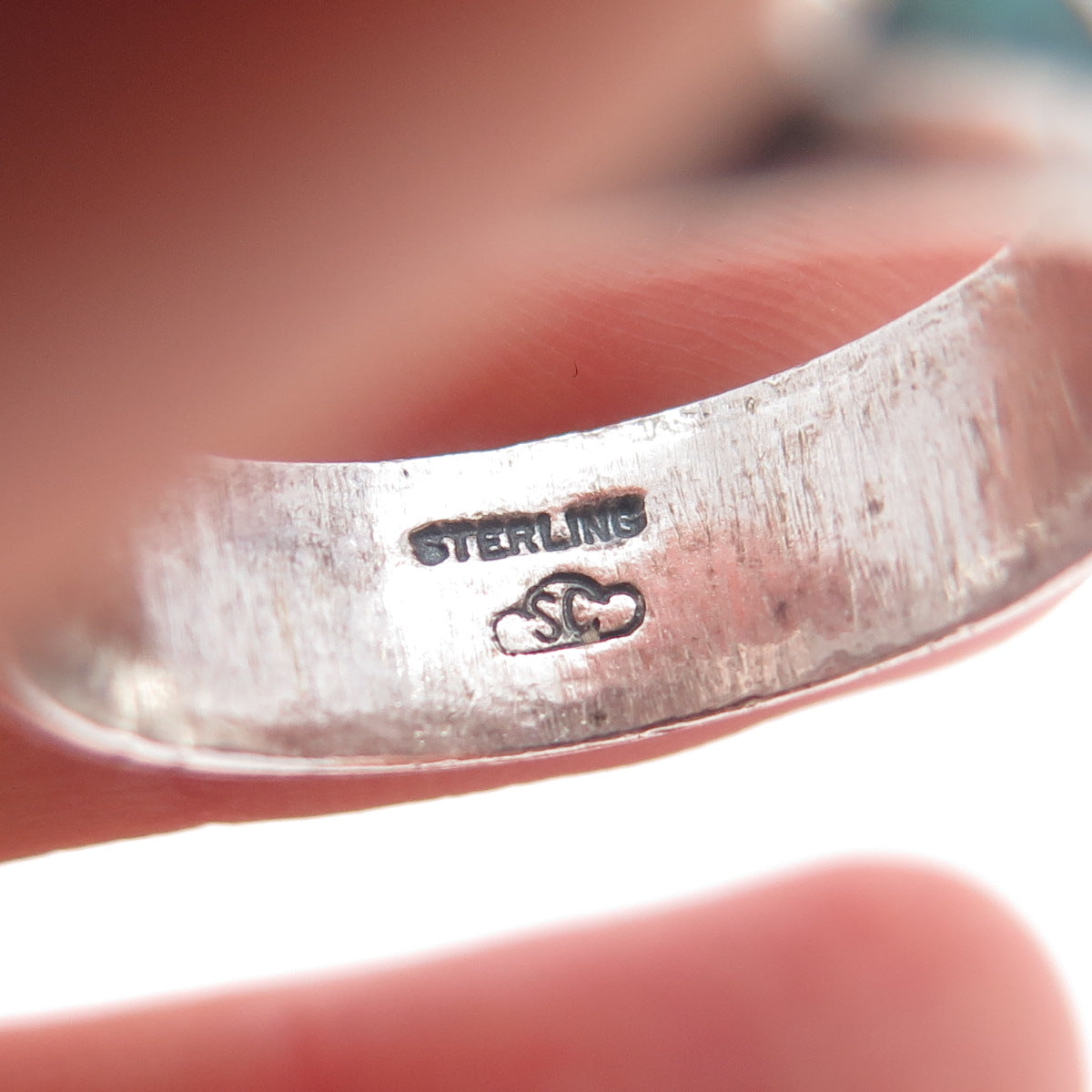 SILVER CLOUD Old Pawn 925 Sterling Vintage Turquoise Inlay Band Ring Size 11.25