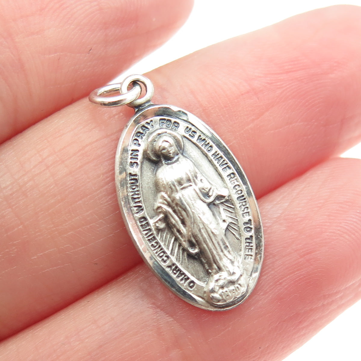 CHAPEL 925 Sterling Silver Antique Art Deco St. Mary Religious Pendant