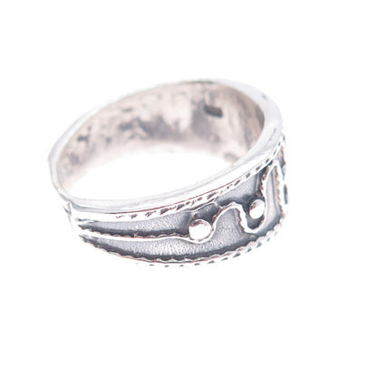 925 Sterling Silver Vintage Modernist Swirl Oxidized Ring Size 9
