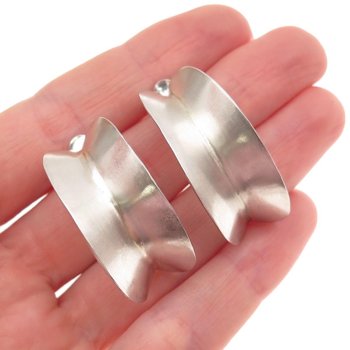 925 Sterling Silver Vintage Modernist Crescent Hoop Earrings