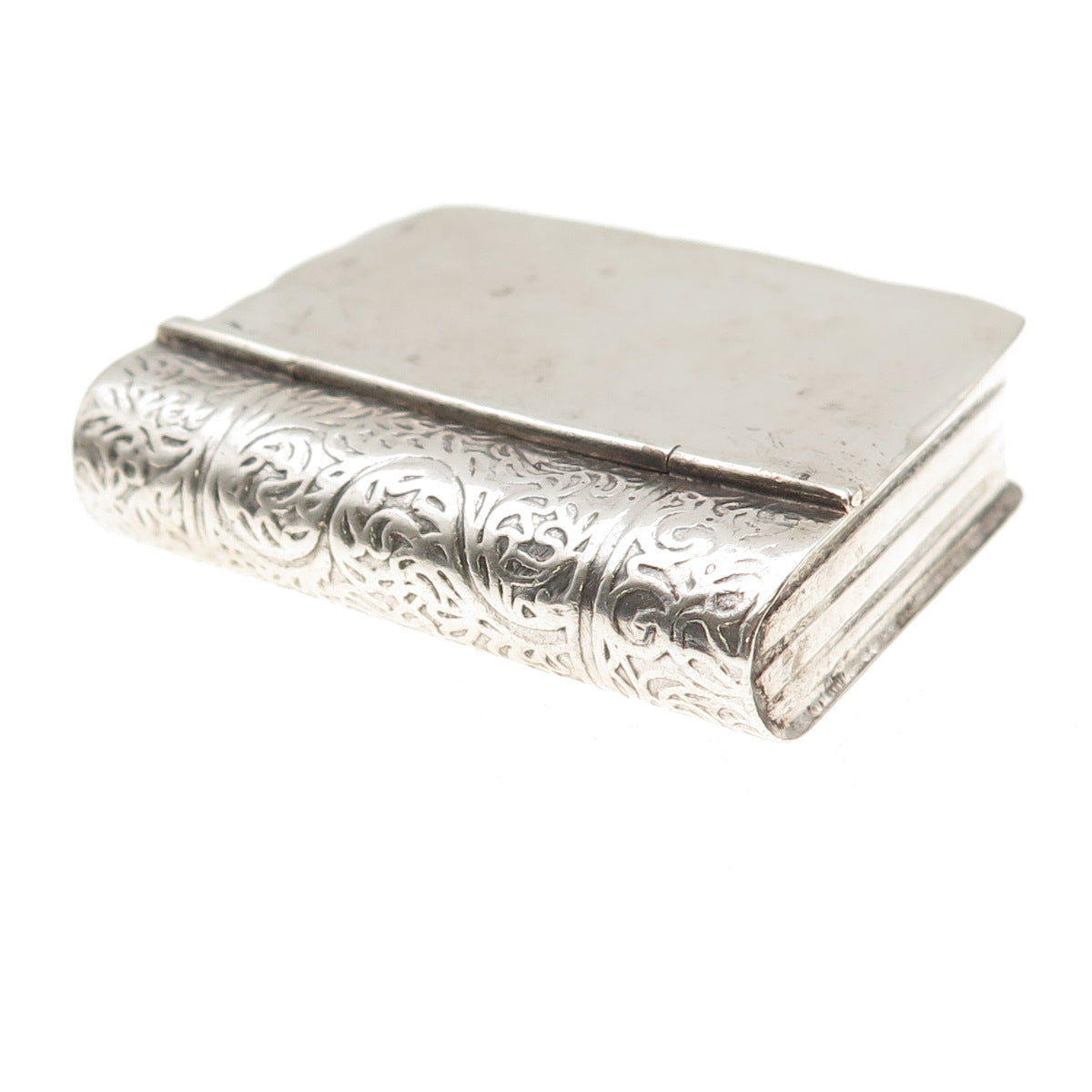 925 Sterling Silver Vintage Floral Book Pill / Snuff Box