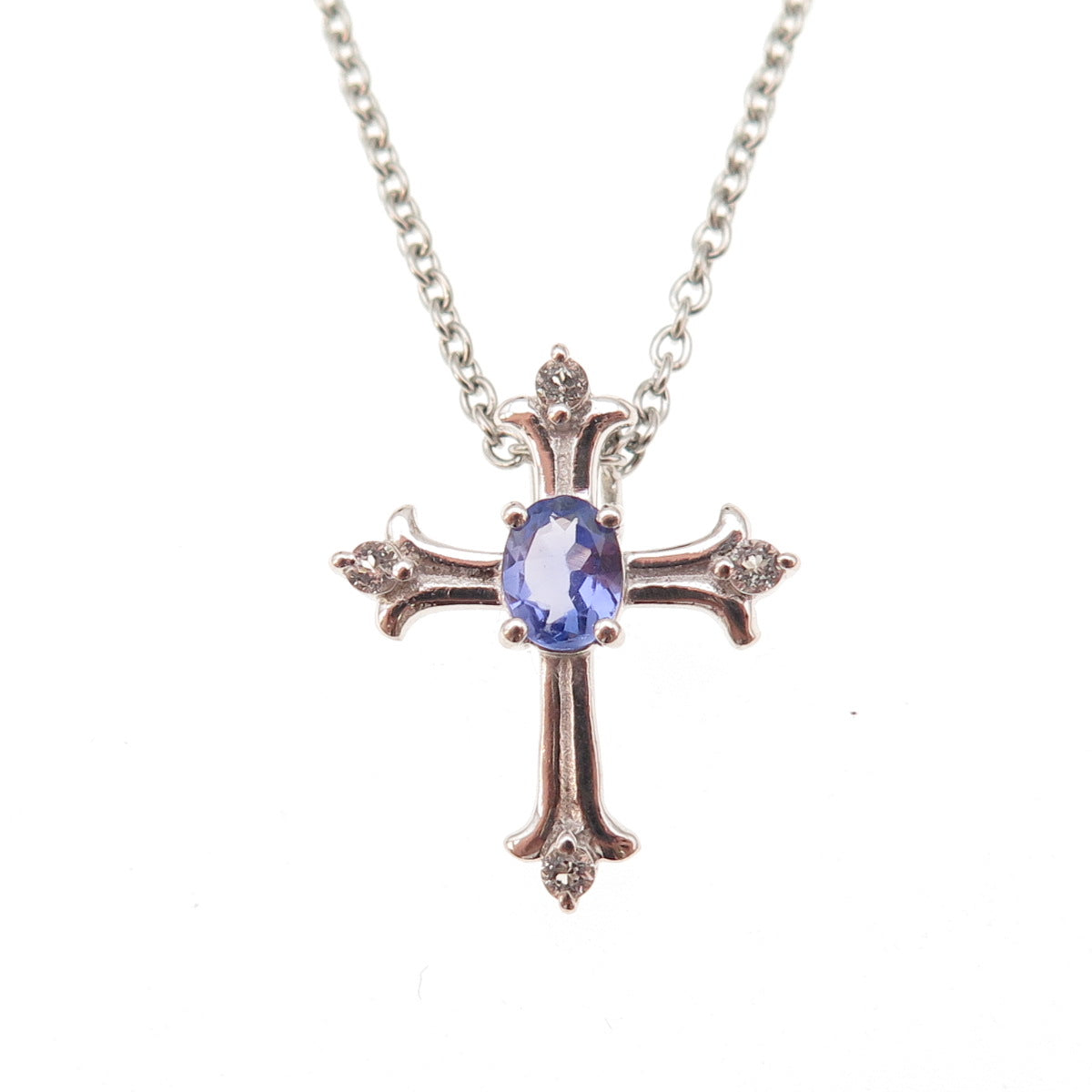 Chuck Clemency 925 Sterling Silver Real Tanzanite White Topaz Cross Necklace 20"