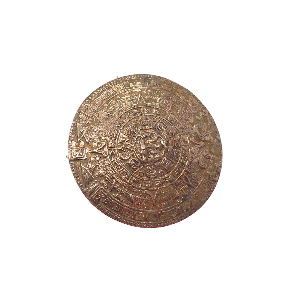 925 Sterling Silver 2-Tone Vintage Mexico Mayan Calendar Pin Brooch / Pendant