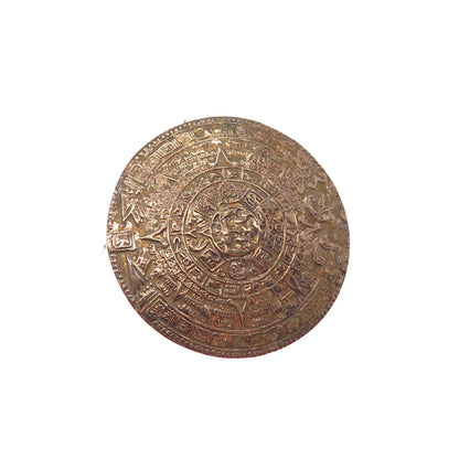 925 Sterling Silver 2-Tone Vintage Mexico Mayan Calendar Pin Brooch / Pendant