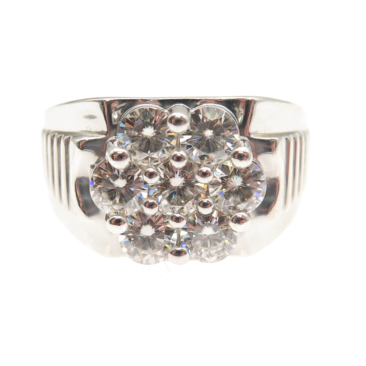 925 Sterling Silver Real Round-Cut Moissanite Modernist Ring Size 11
