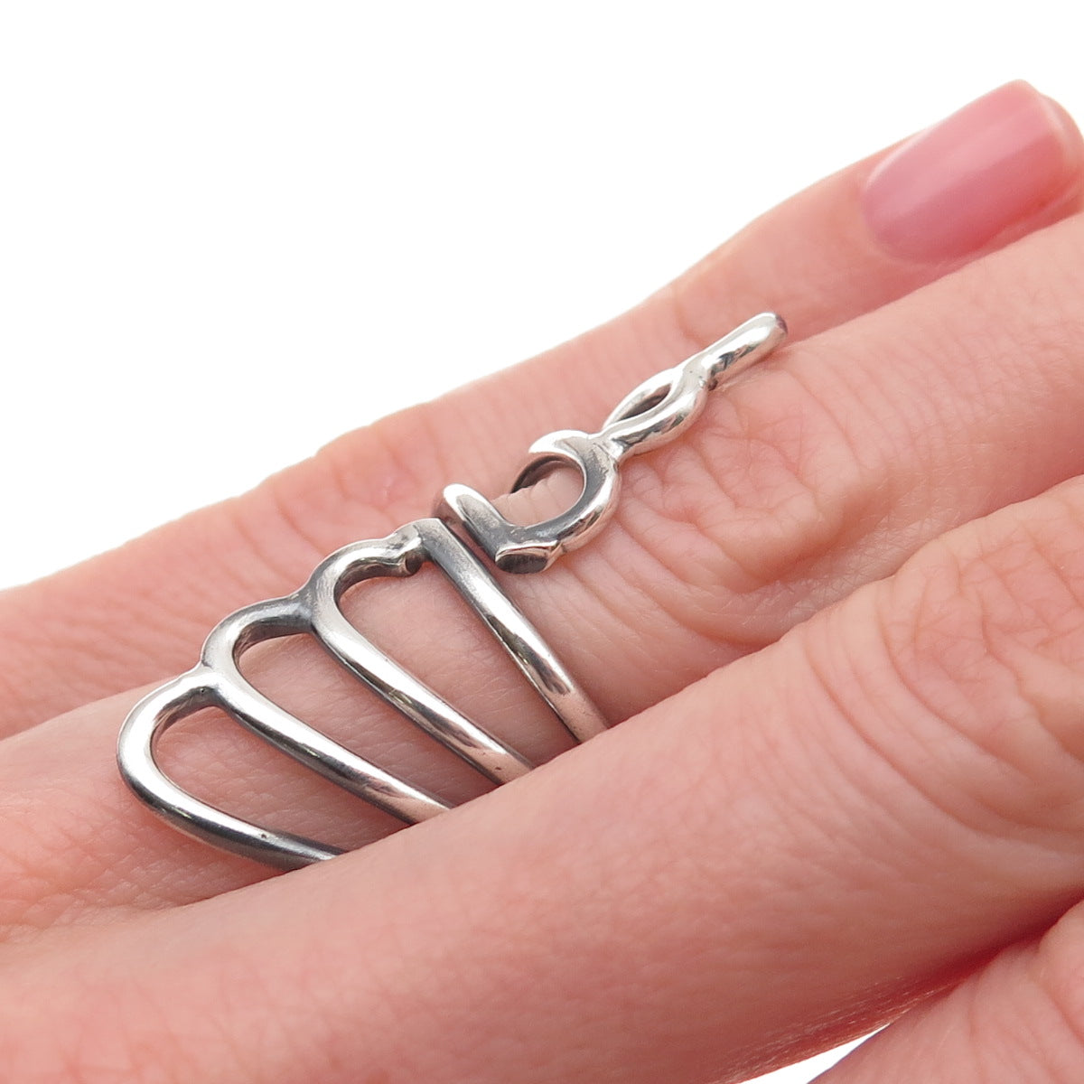 925 Sterling Silver Vintage Mexico Angel Wings Oxidized Adjustable Ring Size 5