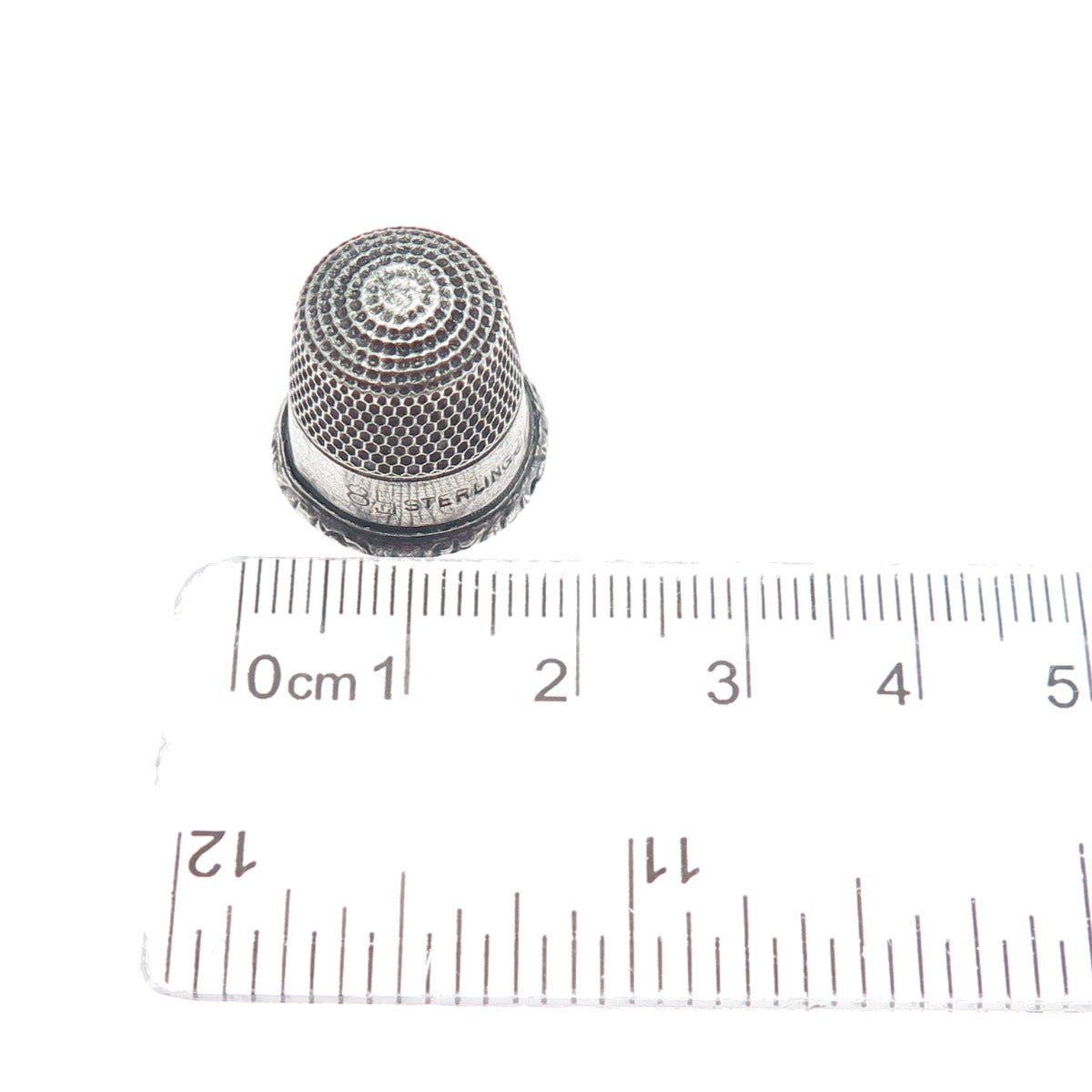 STERN BROTHERS Sterling Silver Antique Art Deco Oxidized Sewing Thimble Size 8