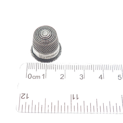 STERN BROTHERS Sterling Silver Antique Art Deco Oxidized Sewing Thimble Size 8