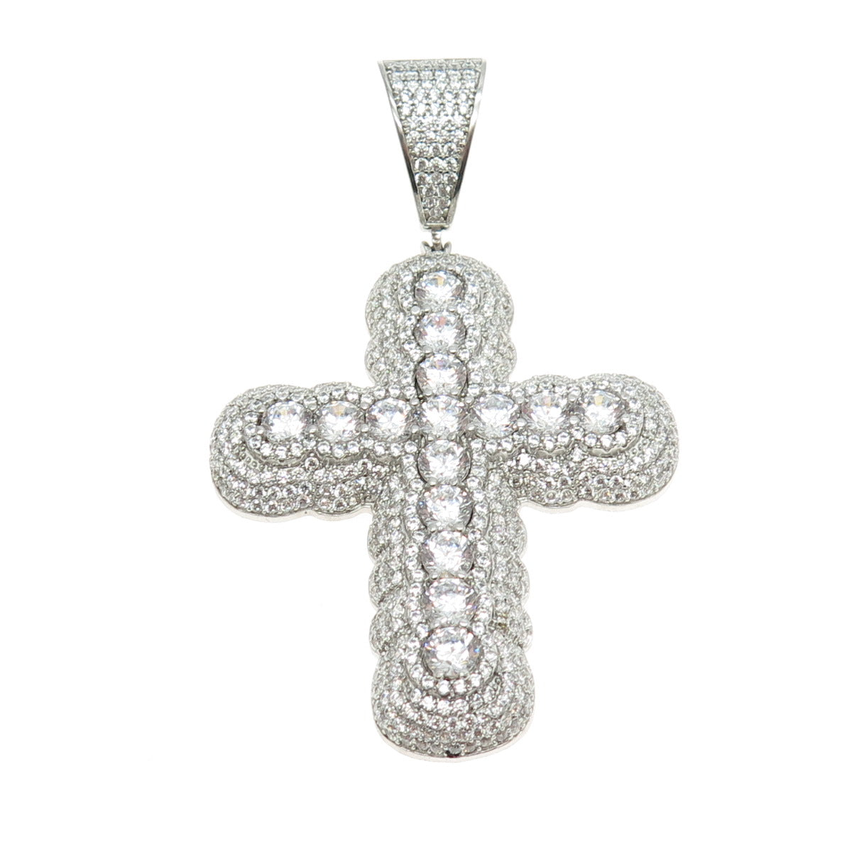 REL 925 Sterling Silver Pave C Z Cross Pendant