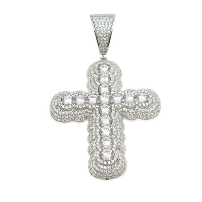 REL 925 Sterling Silver Pave C Z Cross Pendant