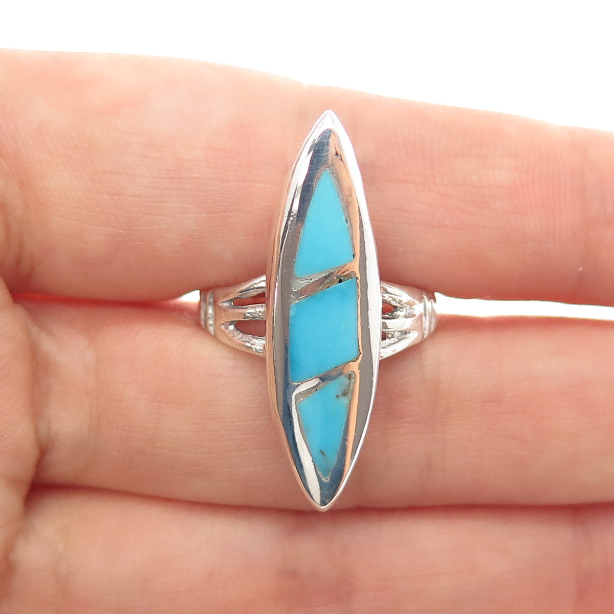 Old Pawn 925 Sterling Silver Vintage Southwestern Turquoise Ring Size 8.25