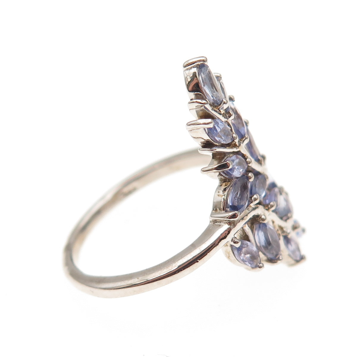 Chuck Clemency 925 Sterling Silver Real Tanzanite Floral Bypass Ring Size 8