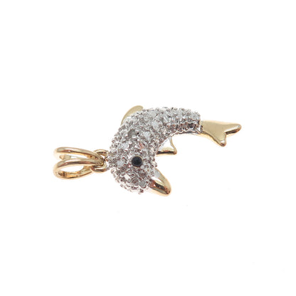 ROSS SIMONS 925 Sterling Gold Plated Diamond Accent Spinel Dolphin Mini Pendant