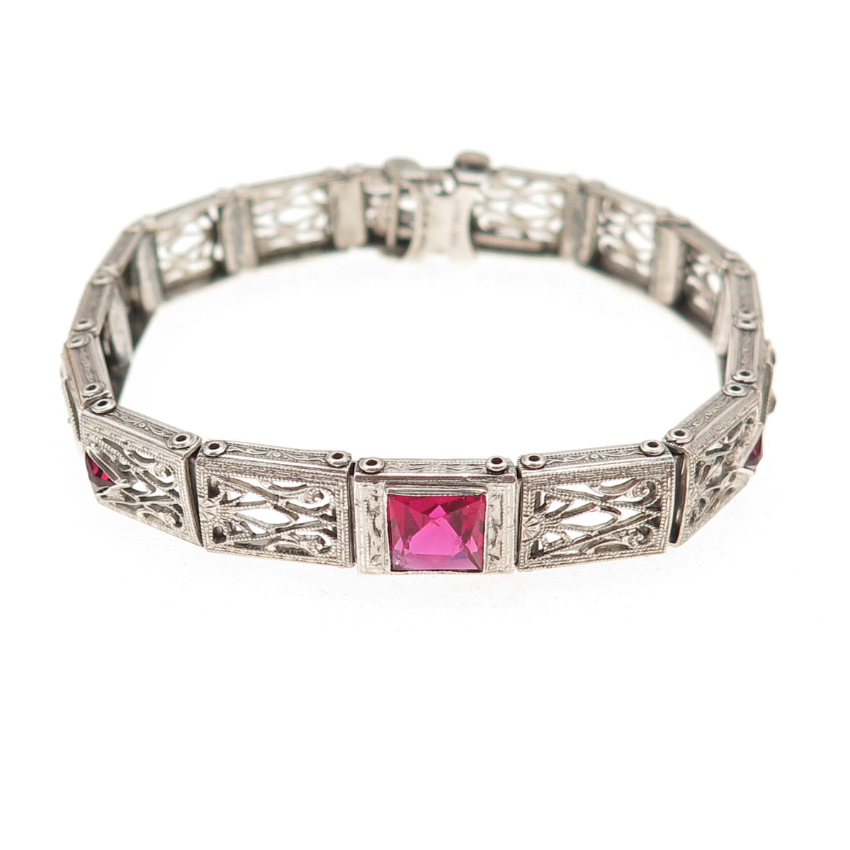 C.H. Schmitz 925 Sterling Silver Antique Art Deco Rhinestone Bracelet 6.25"