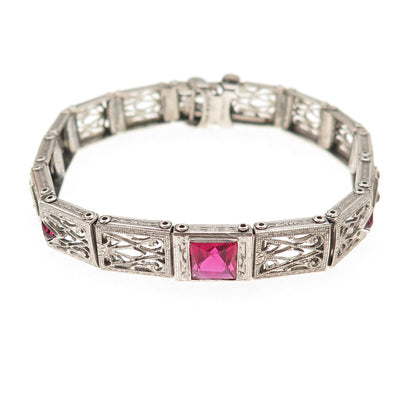 C.H. Schmitz 925 Sterling Silver Antique Art Deco Rhinestone Bracelet 6.25"