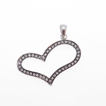 925 Sterling Silver Round-Cut C Z Open Heart Charm Pendant