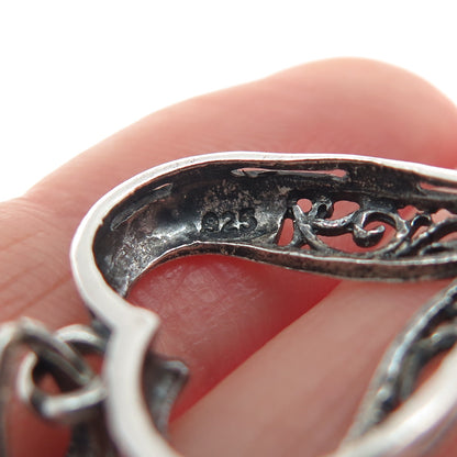 925 Sterling Silver Vintage Ornate Heart Oxidized Charm Pendant