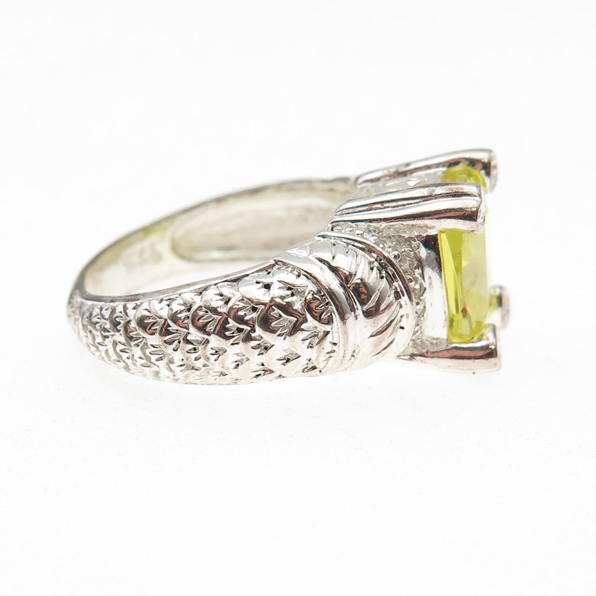 RJ Graziano 925 Sterling Silver Canary & White C Z Heart Ring Size 8.25