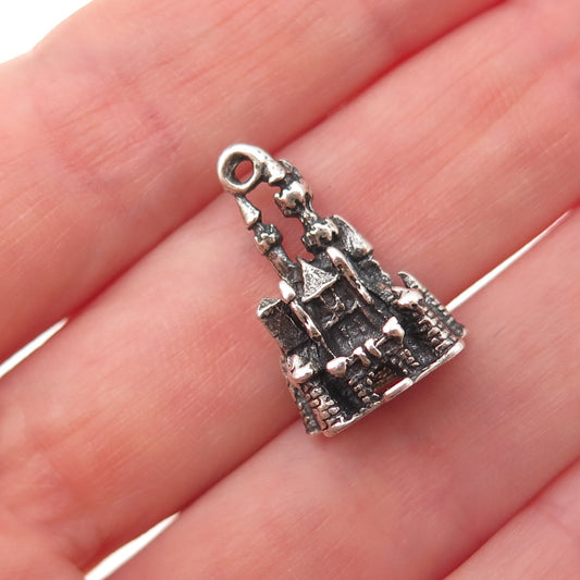 Disney 925 Sterling Silver Vintage Cinderella Castle Oxidized 3D Charm Pendant
