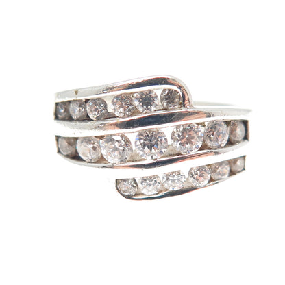 925 Sterling Silver Round-Cut C Z Bypass Ring Size 7