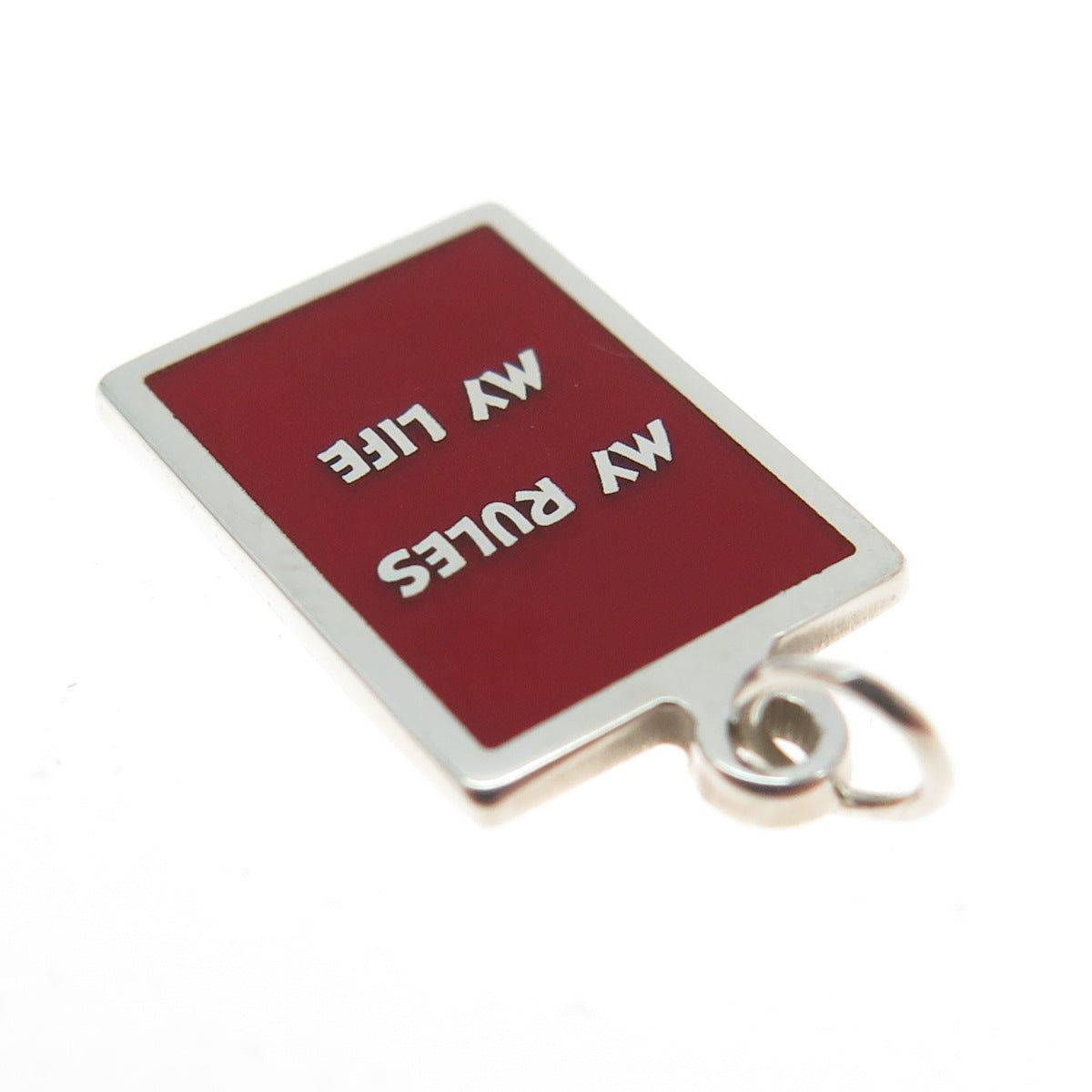 925 Sterling Silver Red Enamel "My Rules My Life" Minimalist Charm Pendant