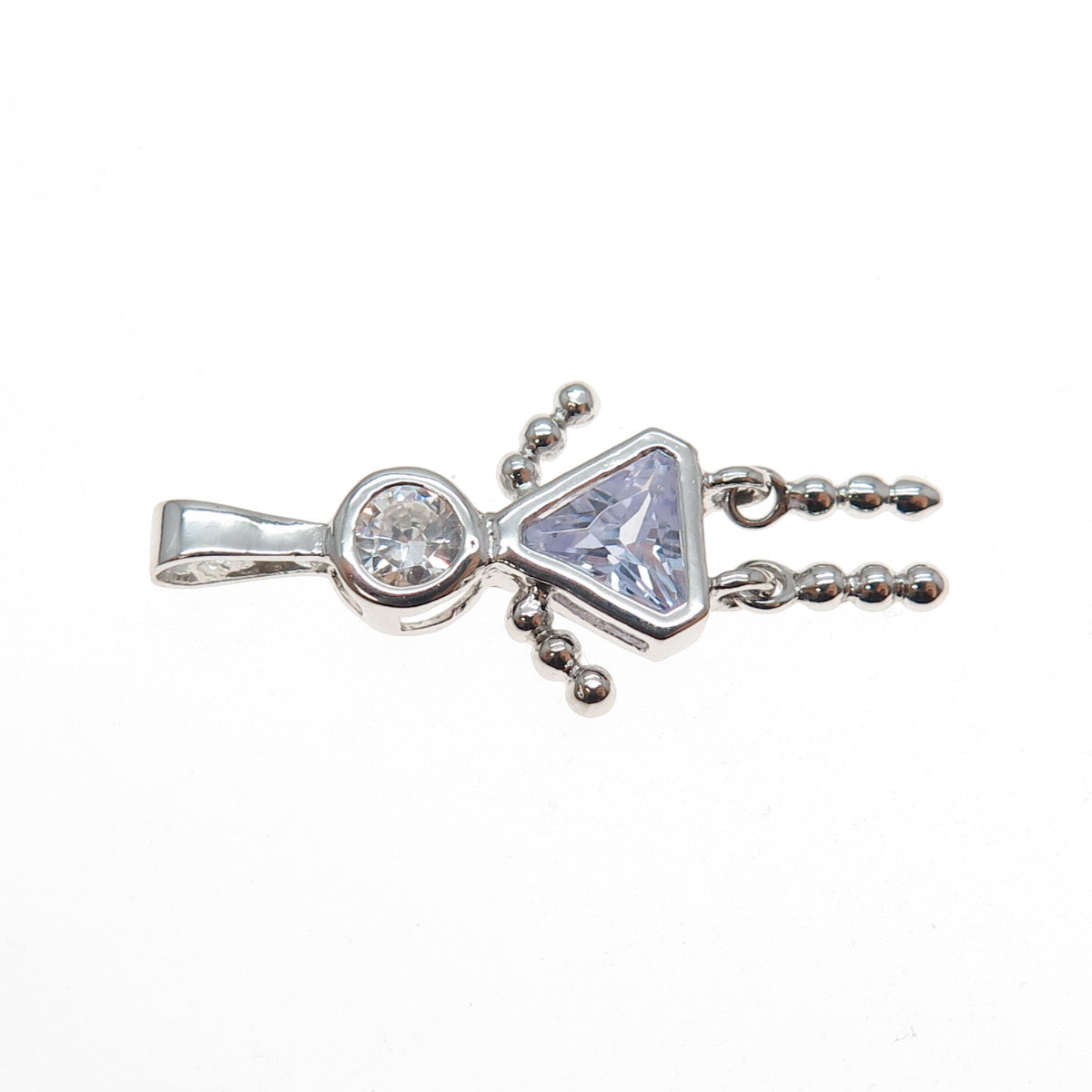 925 Sterling Silver Lavender C Z February Birthstone Girl Articulated Pendant