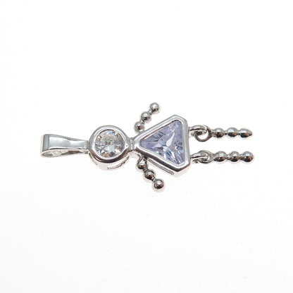 925 Sterling Silver Lavender C Z February Birthstone Girl Articulated Pendant