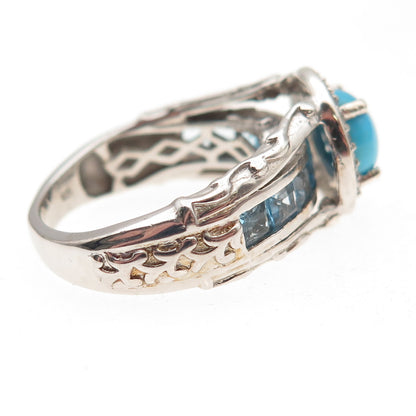 Chuck Clemency 925 Sterling Real Turquoise Blue & White Topaz Ring Size 8.25
