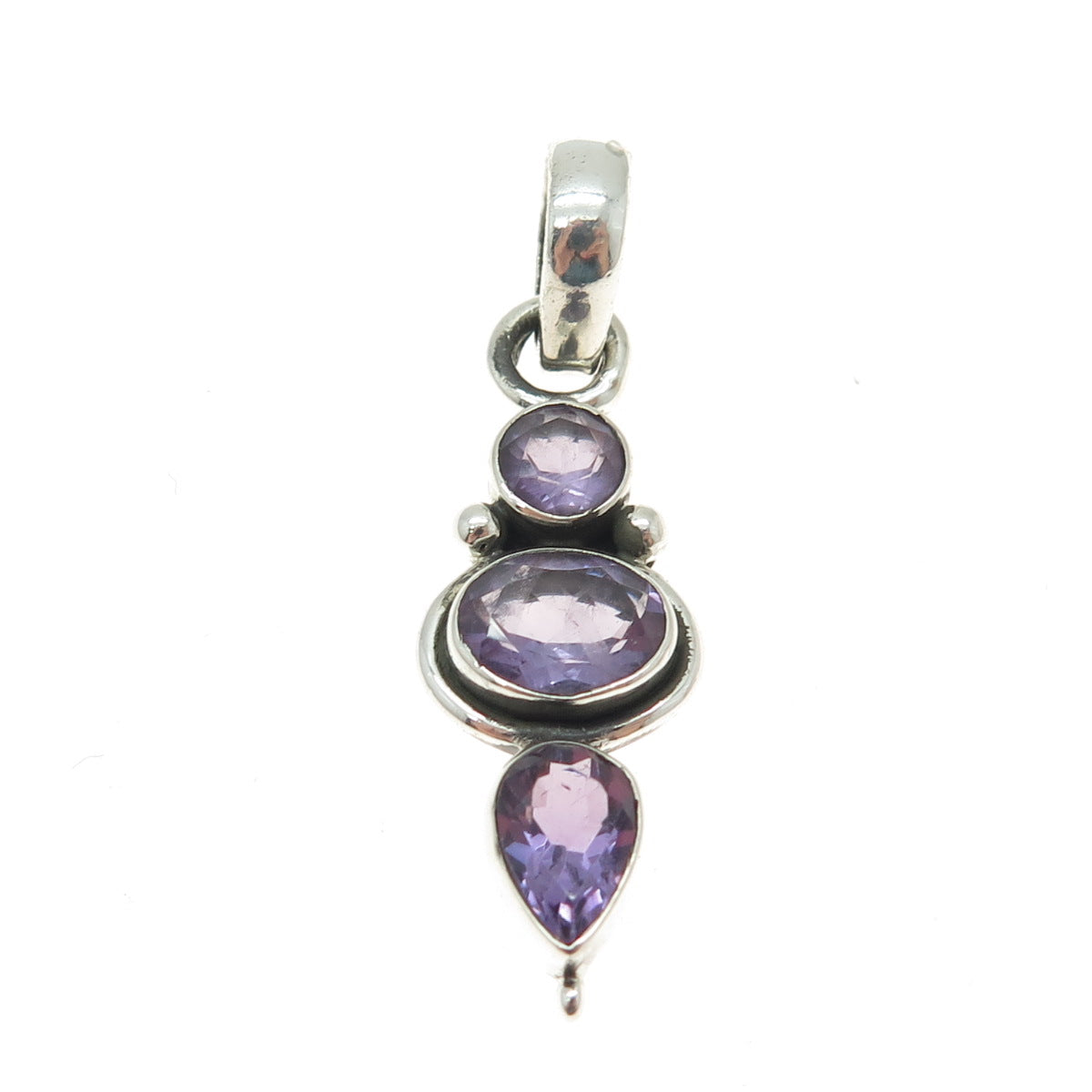 925 Sterling Silver Vintage Real Multi-Cut Amethyst Pendant