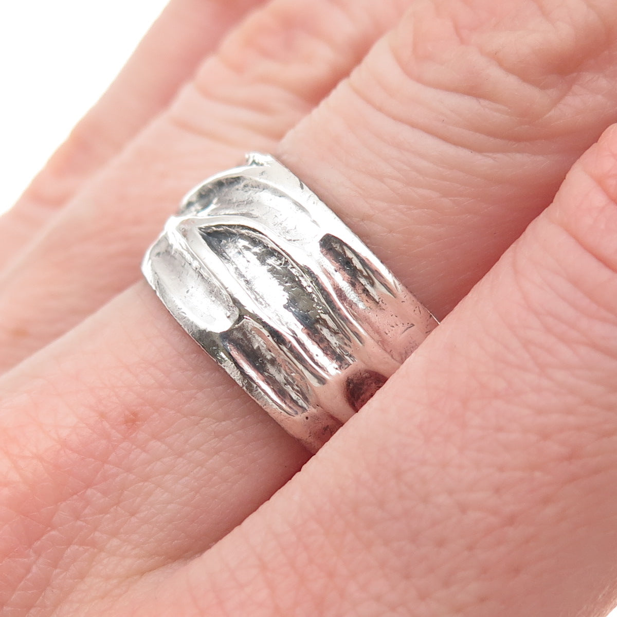 925 Sterling Silver Vintage Modernist Oxidized Wide Band Ring Size 7.25