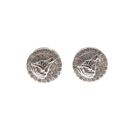 925 Sterling Silver Round-Cut C Z Buddha Stud Earrings