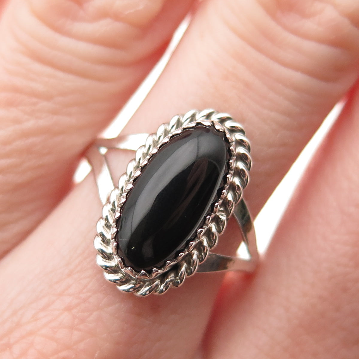 Jason Livingston Navajo Old Pawn 925 Sterling Vintage Black Onyx Ring Size 8.5