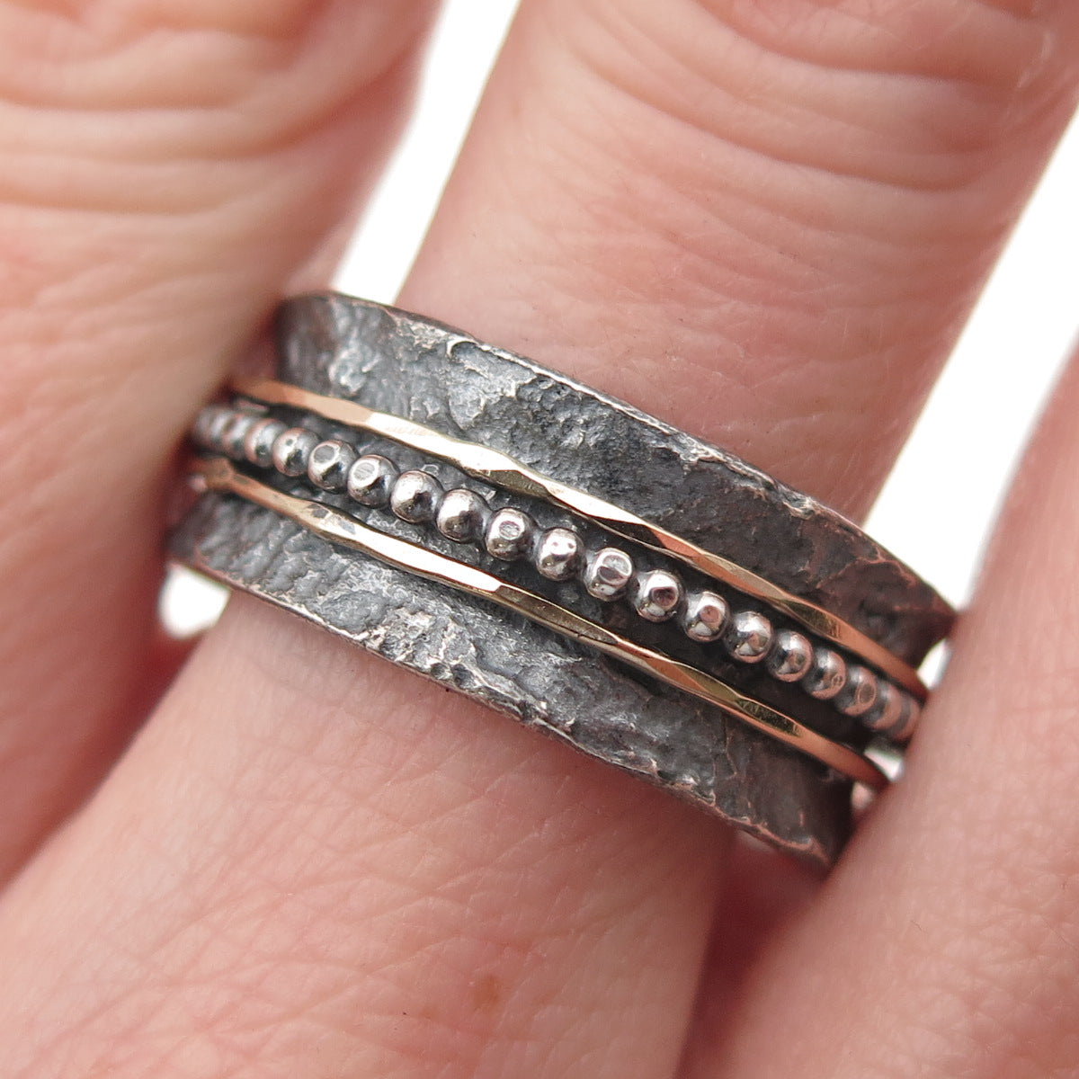 Ilan Amir 925 Sterling 2-Tone Vintage Modernist Rotating Band Ring Size 10.5