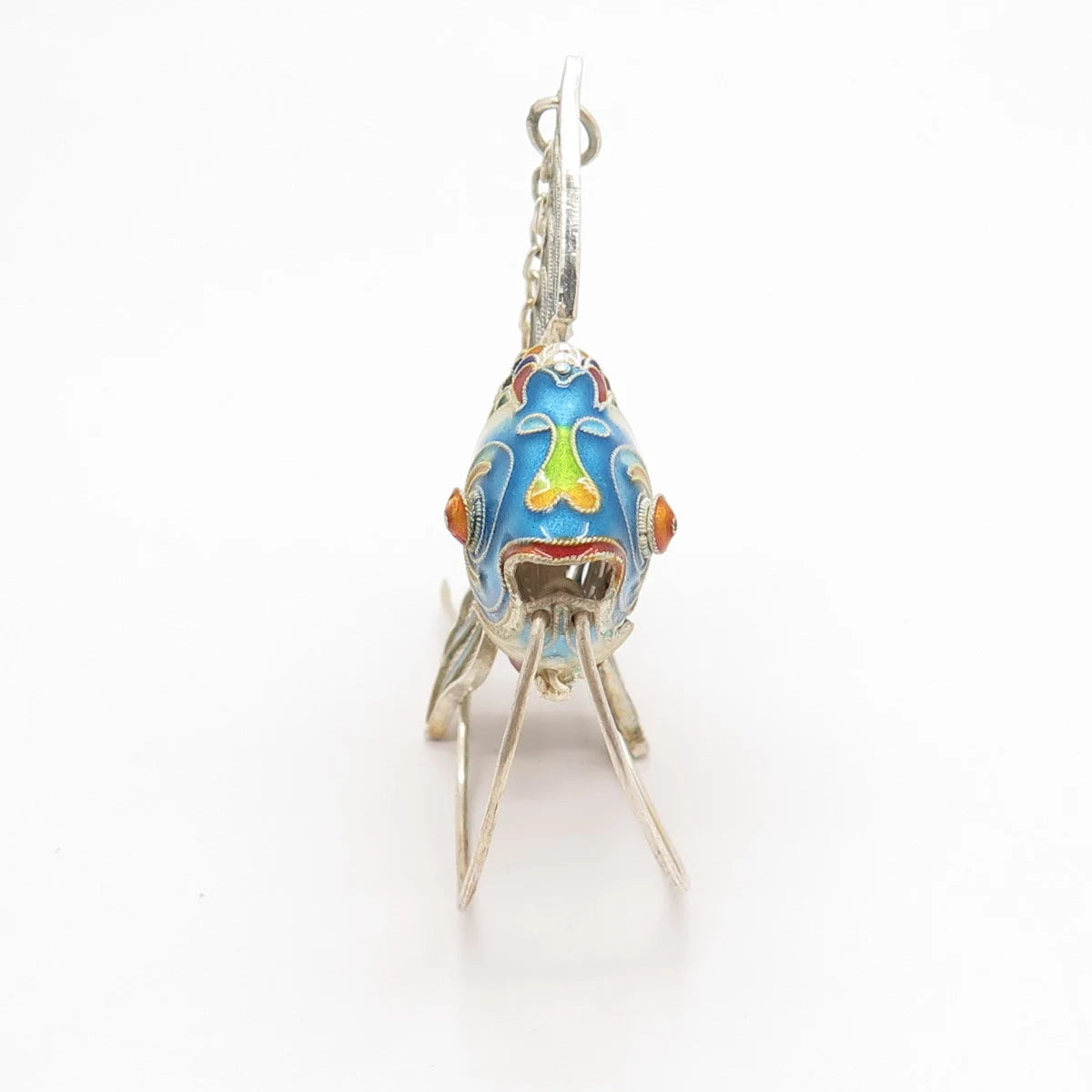 925 Sterling Silver Enamel Antique Articulated Chinese Koi Fish Fob / Pendant