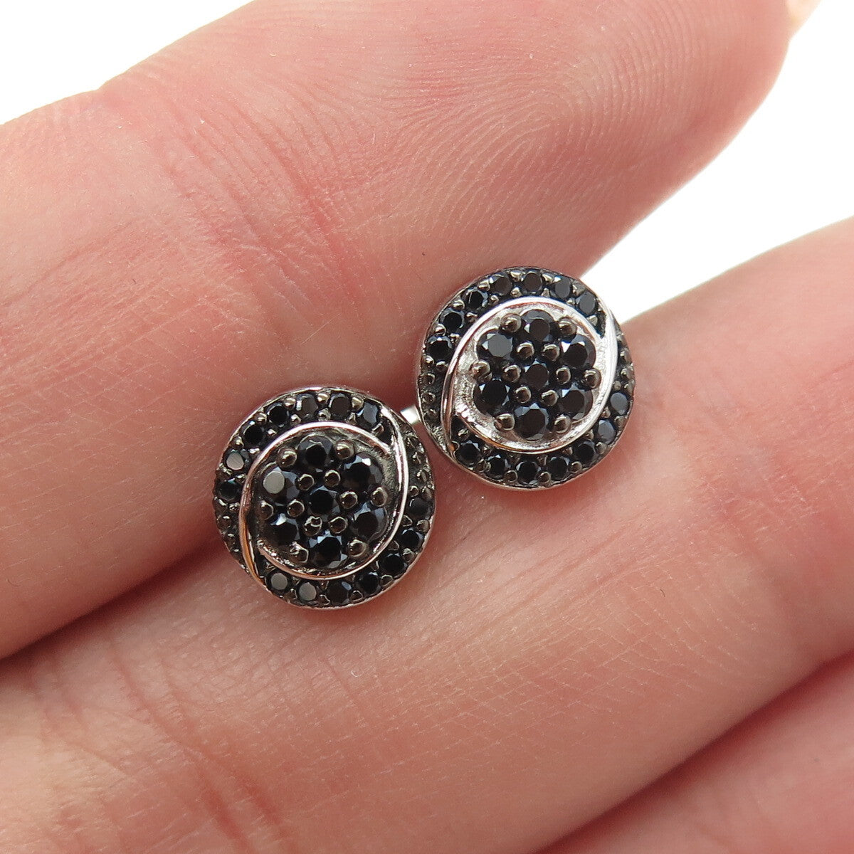 925 Sterling Silver Black C Z Stud Earrings