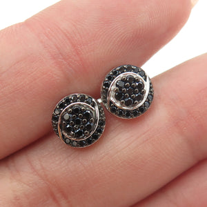 925 Sterling Silver Black C Z Stud Earrings