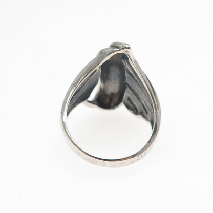 925 Sterling Silver Vintage Modernist Flame Oxidized Ring Size 7.5
