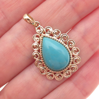 Ross Simons 925 Sterling Silver Gold Plated Vintage Real Turquoise Charm Pendant