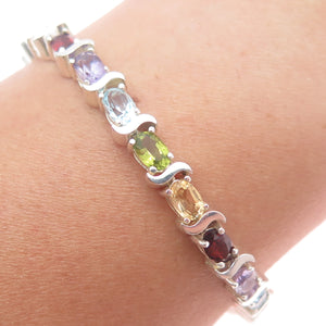 925 Sterling Silver Vintage Topaz Amethyst Garnet Citrine & Peridot Bracelet 7"
